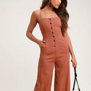 Beach Day Rusty Rose Backless Jumpsuit